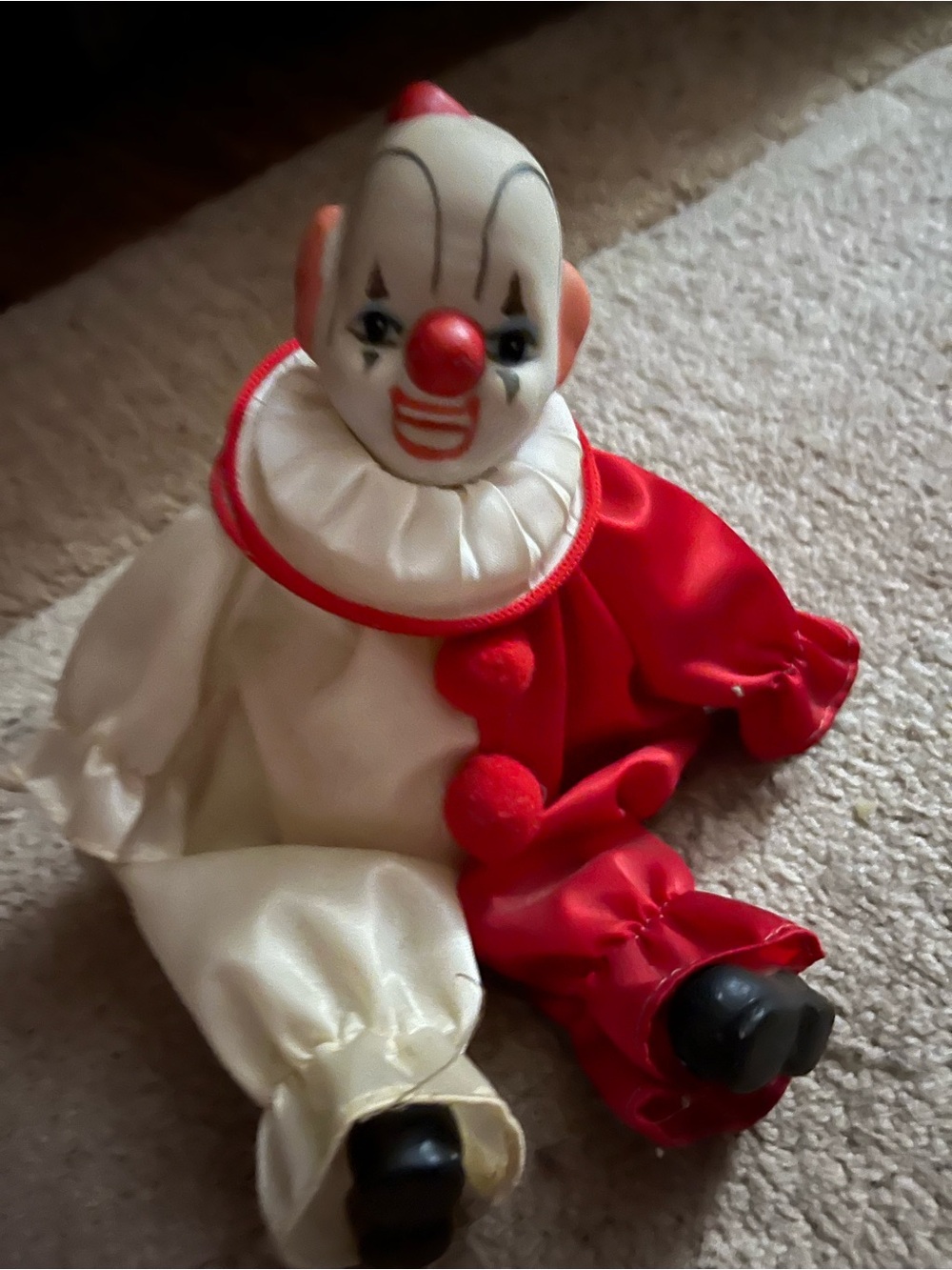 Vintage porcelain 1980’s Classic Red and White Clown Doll